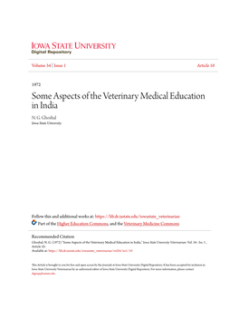 Some Aspects of the Veterinary Medical Education in India N