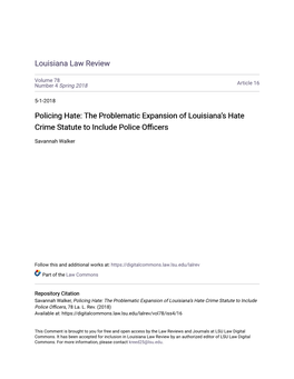 The Problematic Expansion of Louisiana's Hate Crime Statute To