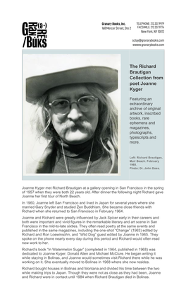 The Richard Brautigan Collection from Poet Joanne Kyger