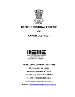 Breif Industrial Profile of Anand District