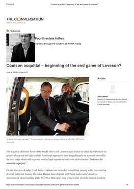 Coulson Acquittal – Beginning of the End Game of Leveson?