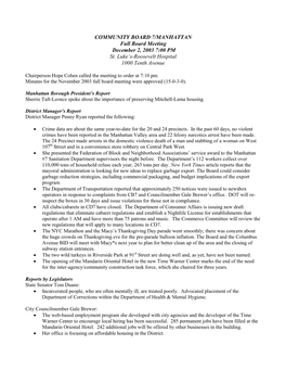 COMMUNITY BOARD 7/MANHATTAN Full Board Meeting December 2, 2003 7:00 PM St