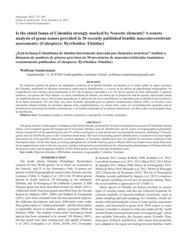 Is the Elmid Fauna of Colombia Strongly Marked by Nearctic Elements? a Remote Analysis of Genus Names Provided in 30 Recently Pu