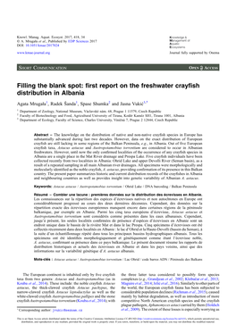 First Report on the Freshwater Crayfish Distribution in Albania