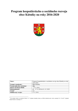 PHSR Obce Kútniky 2016-2020