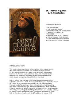 St. Thomas Aquinas G. K. Chesterton