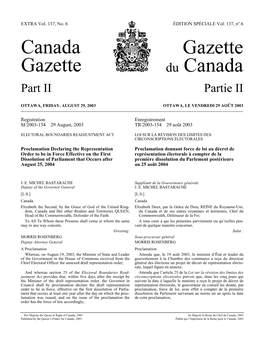 Canada Gazette, Part II, Extra