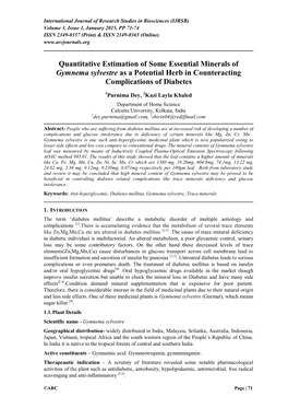 Quantitative Estimation of Some Essential Minerals of Gymnema Sylvestre As a Potential Herb in Counteracting Complications of Diabetes