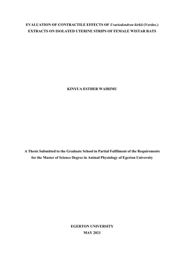 EVALUATION of CONTRACTILE EFFECTS of Uvariodendron Kirkii (Verdec.) EXTRACTS on ISOLATED UTERINE STRIPS of FEMALE WISTAR RATS