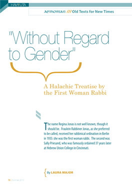 A Halachic Treatise by the First Woman Rabbi