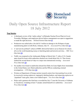 Department of Homeland Security Daily Open Source Infrastructure