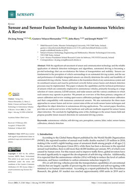 Sensor and Sensor Fusion Technology in Autonomous Vehicles: a Review