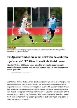Ex-Ajacied Timber Nu in Het Shirt Van De Club Van Zijn 'Stadsie': 'FC