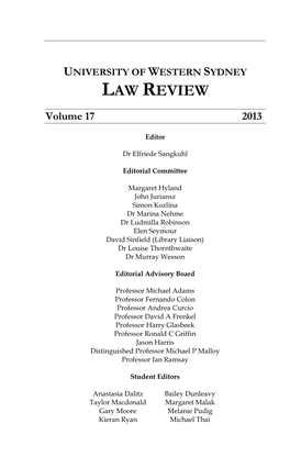 University of Western Sydney Law Review