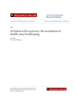 An Italian in the Royal Navy: the Recruitment of Double Entry Bookkeeping Ian Mann University of Wollongong