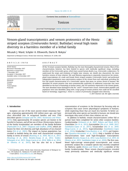 Centruroides Hentzi; Buthidae) Reveal High Toxin Diversity in a Harmless Member of a Lethal Family