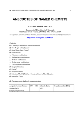 Anecdotes of Named Chemists