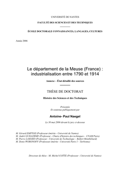 Le Département De La Meuse (France) : Industrialisation Entre 1790 Et 1914