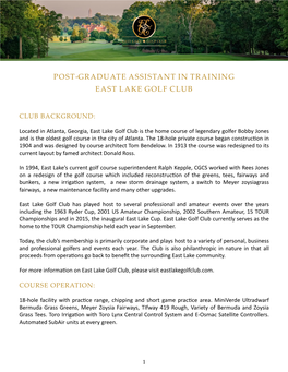 Post-Graduate Assistant in Training East Lake Golf Club