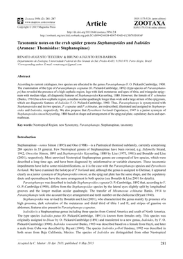 Taxonomic Notes on the Crab Spider Genera Stephanopoides and Isaloides (Araneae: Thomisidae: Stephanopinae)