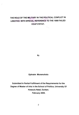 The Role of the Military in the Political Conflict in Lesotho: with Special Reference to the 1998 Failed Coup D'etat