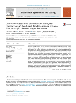 DNA Barcode Assessment of Mediterranean Mayﬂies (Ephemeroptera), Benchmark Data for a Regional Reference Library for Rapid Biomonitoring of Freshwaters