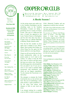 July 2002 As the Racing Season Gets Under Way Club’S Memorial Trophies and Any Diary Dates 2002 in the Northern Hemisphere and the Suggestions Would Be Most Welcome