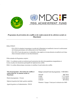 Programme De Prévention Des Conflits Et De Renforcement De La Cohésion Sociale En Mauritanie