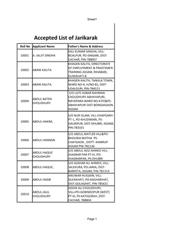Accepted List of Jarikarak