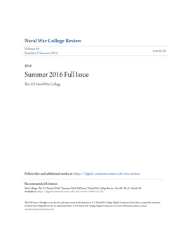 Summer 2016 Full Issue the .SU Naval War College