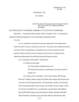 SENATE BILL 733 by Tate HOUSE BILL 1337 by Camper an ACT to Amend Tennessee Code Annotated, Title 39