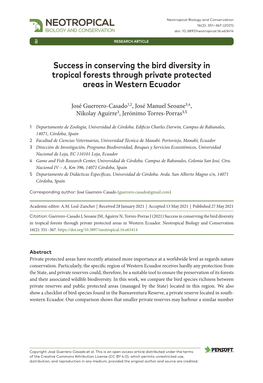 ﻿Success in Conserving the Bird Diversity in Tropical Forests Through