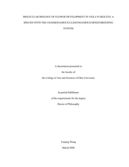 Molecular Biology of Flower Development in Viola Pubescens, A