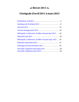 Brevet 2011 L'intégrale D'avril 2011 À Mars 2012