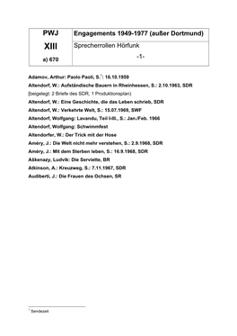 Engagements 1949-1977 (Außer Dortmund) Sprecherrollen Hörfunk