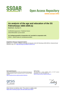 An Analysis of the Age and Education of the SS Führerkorps 1925-1939 (1) Boehnert, Gunnar C