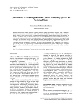 Connotations of the Straightforward Colours in the Holy Quran: an Analytical Study