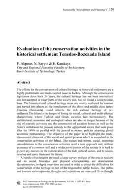 Evaluation of the Conservation Activities in the Historical Settlement Tenedos-Bozcaada Island