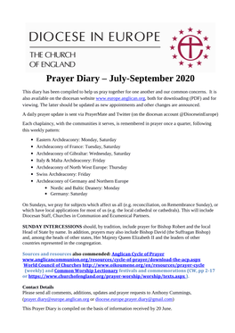 Prayer Diary – July-September 2020