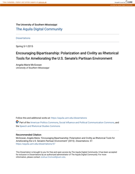 Encouraging Bipartisanship: Polarization and Civility As Rhetorical Tools for Ameliorating the U.S