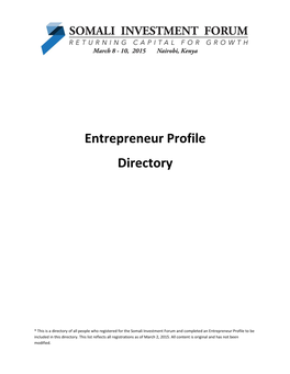 Entrepreneur Profile Directory