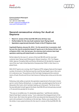 Second Consecutive Victory for Audi at Daytona