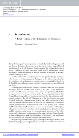 1 Introduction a Brief History of the Literature on Velázquez