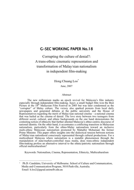 G-SEC WORKING PAPER No.18 Corrupting the Culture of Denial?