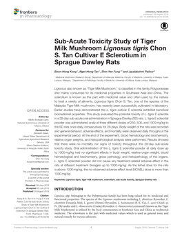 Sub-Acute Toxicity Study of Tiger Milk Mushroom Lignosus Tigris Chon S