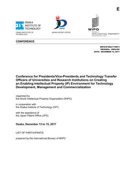 Conference for Presidents/Vice-Presidents and Technology Transfer Officers of Universities and Research Institutions on Creating