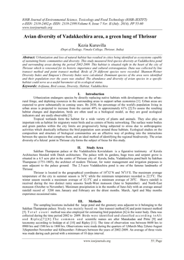 Avian Diversity of Vadakkechira Area, a Green Lung of Thrissur