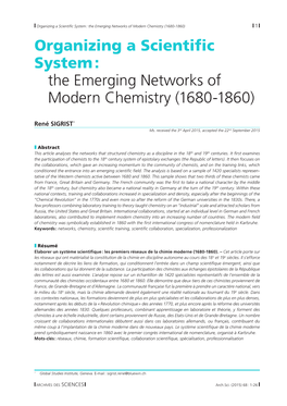 Organizing a Scientific System : the Emerging Networks of Modern Chemistry