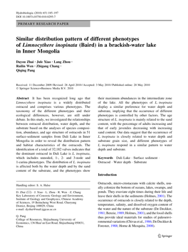 Similar Distribution Pattern of Different Phenotypes of Limnocythere Inopinata (Baird) in a Brackish-Water Lake in Inner Mongolia