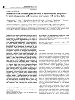 Identification of Candidate Genes Involved in Neuroblastoma